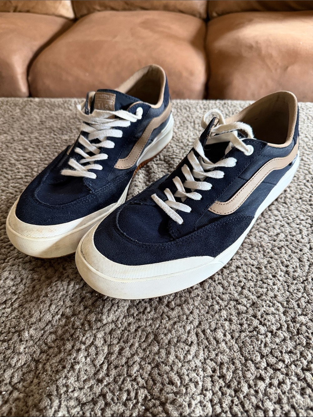 Vans Navy and Tan Low-Top Sneakers with White Soles